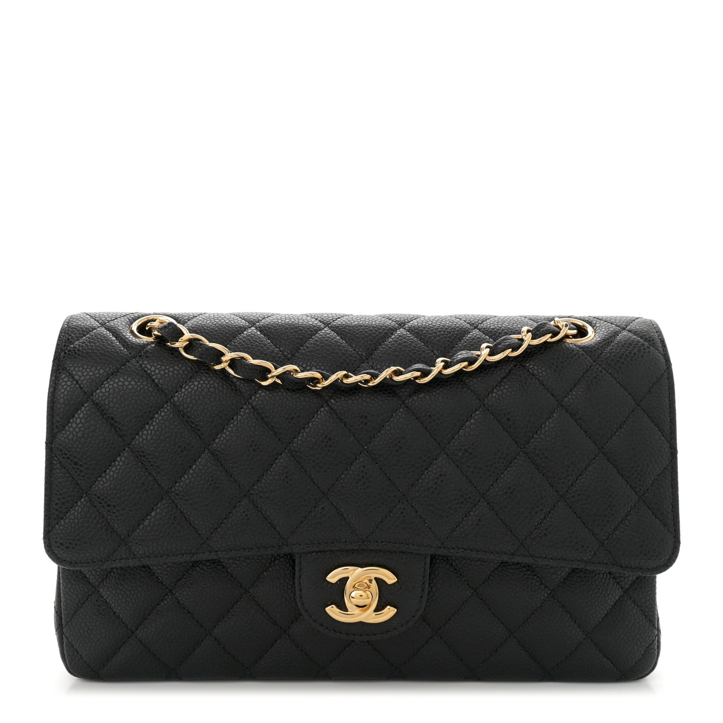 Caviar Quilted Medium Double Flap Black