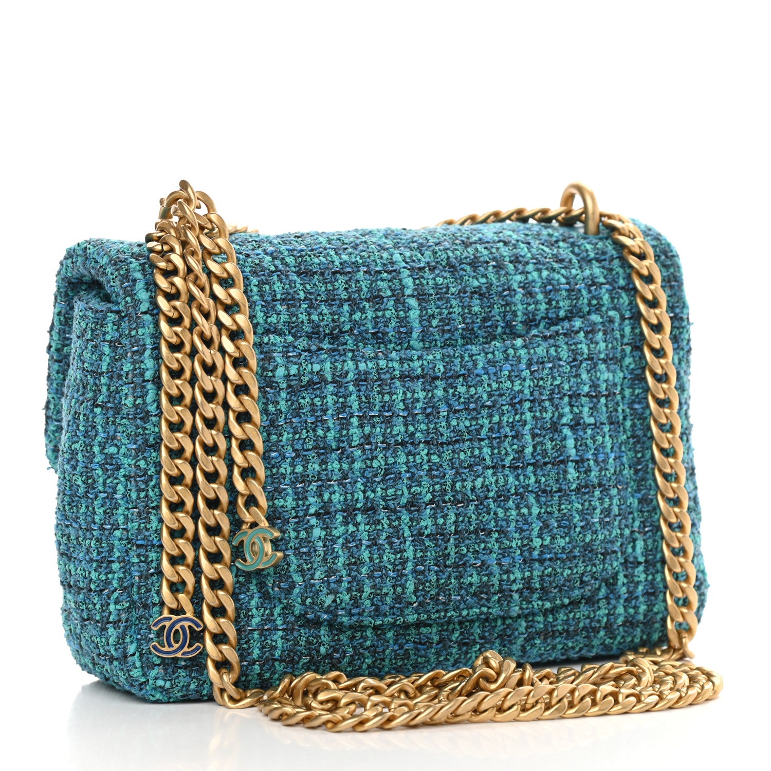 Chanel Tweed Enamel Quilted Pending CC Mini Square Flap Blue Green 3 of 9