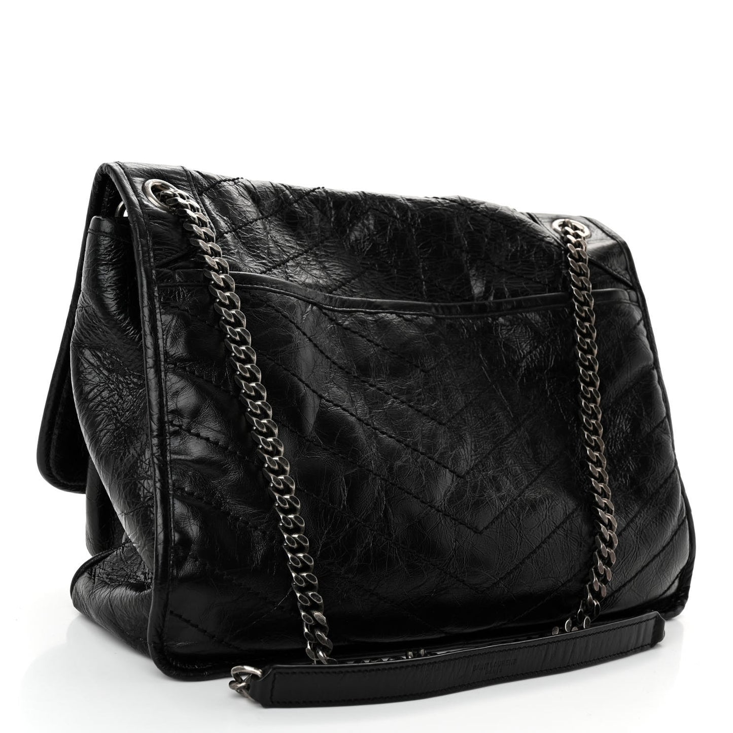 Crinkled Calfskin Matelasse Monogram Large Niki Chain Satchel Black