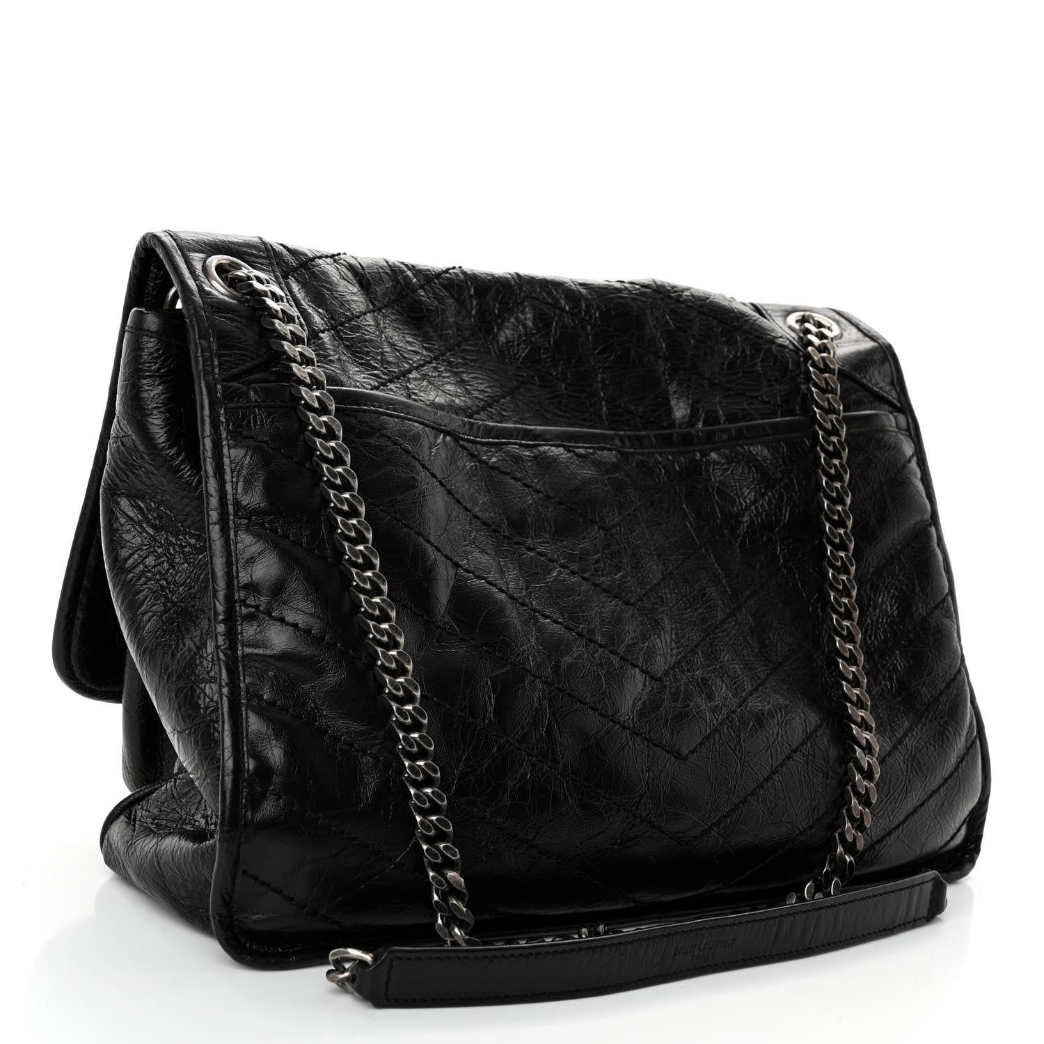 Saint Laurent Crinkled Calfskin Matelasse Monogram Large Niki Chain Satchel Black 3 of 10