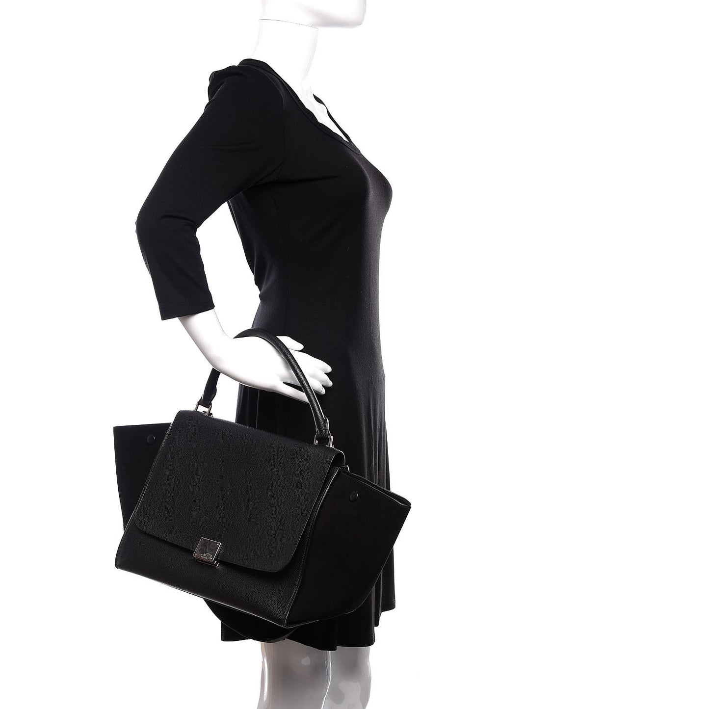 Drummed Calfskin Suede Medium Trapeze Black