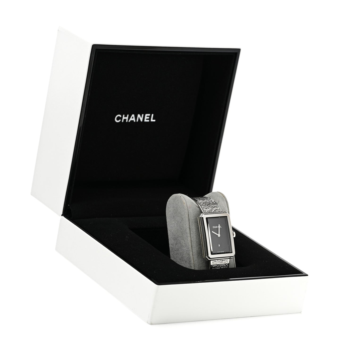 Stainless Steel 26mm Boy-friend Tweed Quartz Watch Black