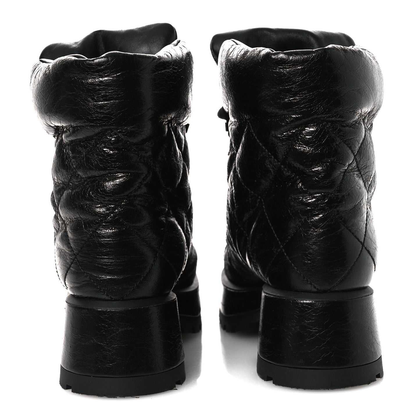 Crumpled Patent Lambskin Calfskin Quilted Lace Up Combat Boots 39 Black