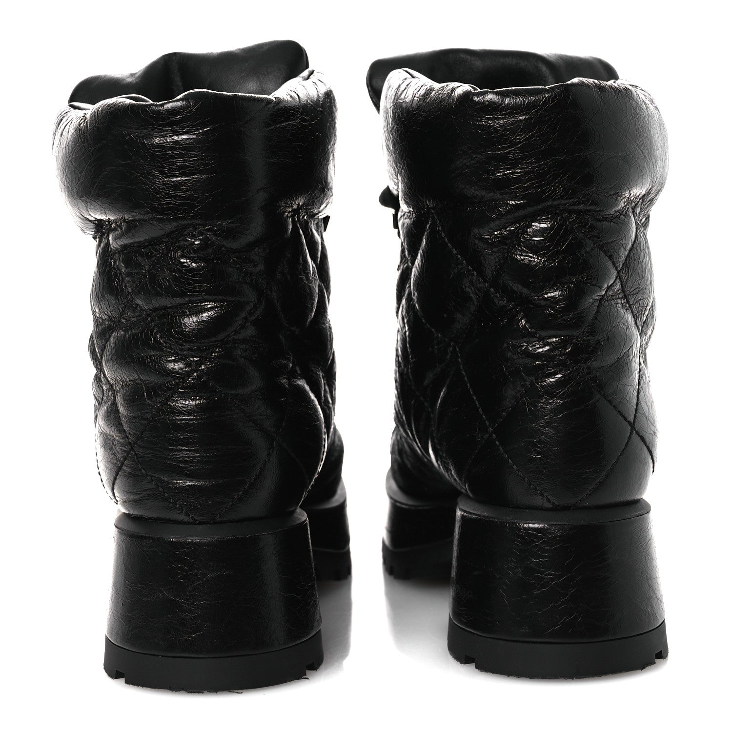 Chanel Crumpled Patent Lambskin Calfskin Quilted Lace Up Combat Boots 39 Black 6 of 11