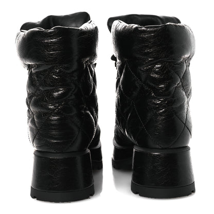 Chanel Crumpled Patent Lambskin Calfskin Quilted Lace Up Combat Boots 39 Black 6 of 11