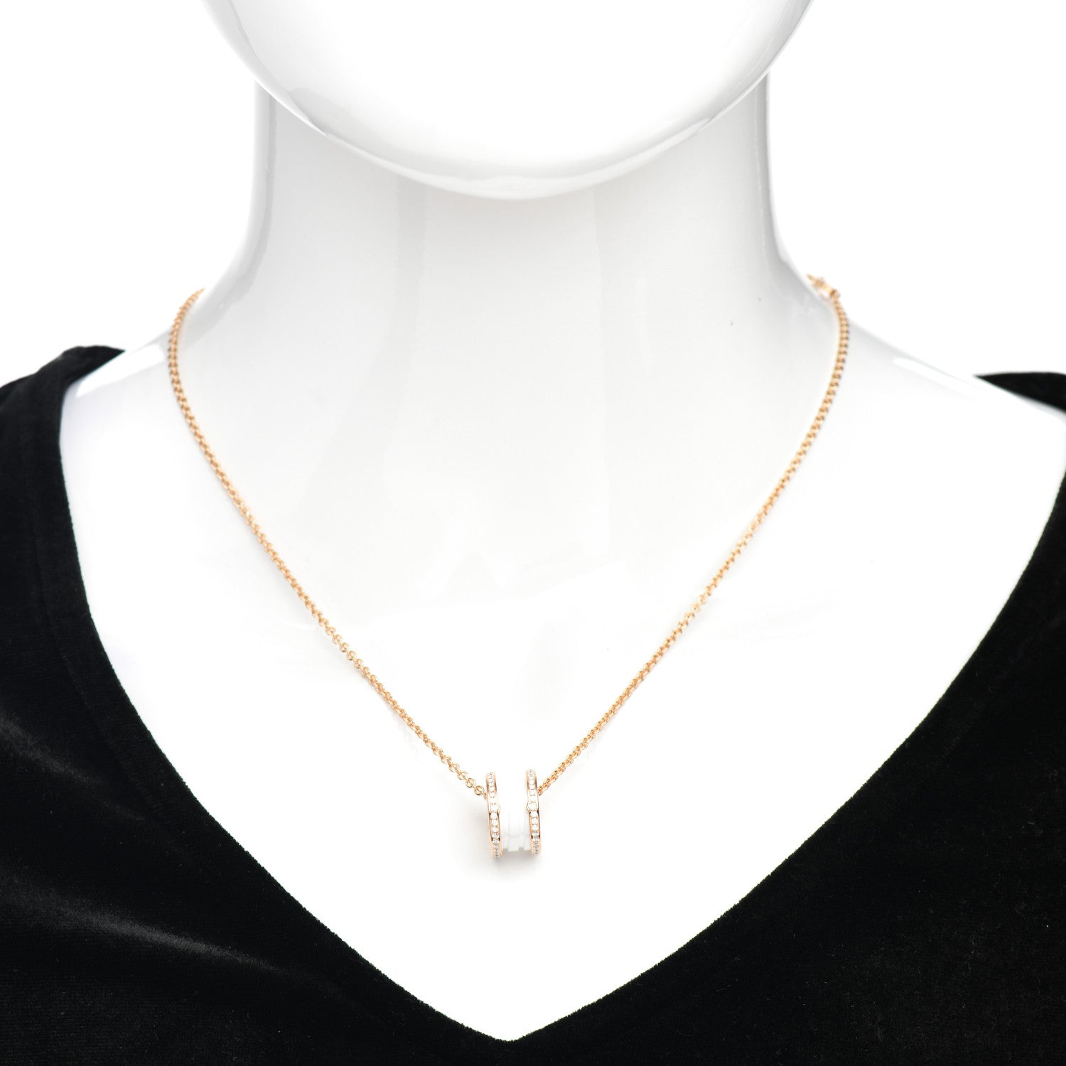Bulgari 18K Rose Gold White Ceramic Diamond B.Zero1 Pendant Necklace 2 of 4