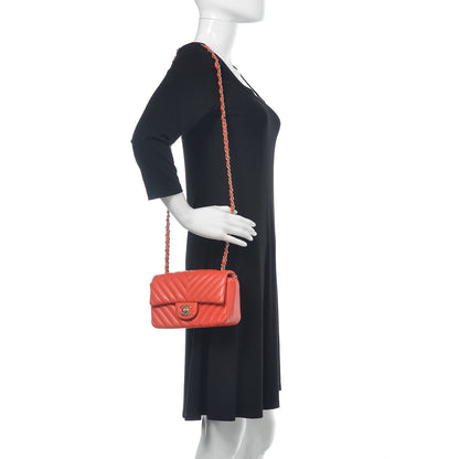 Chanel Lambskin Chevron Quilted Mini Rectangular Flap Red 2 of 9