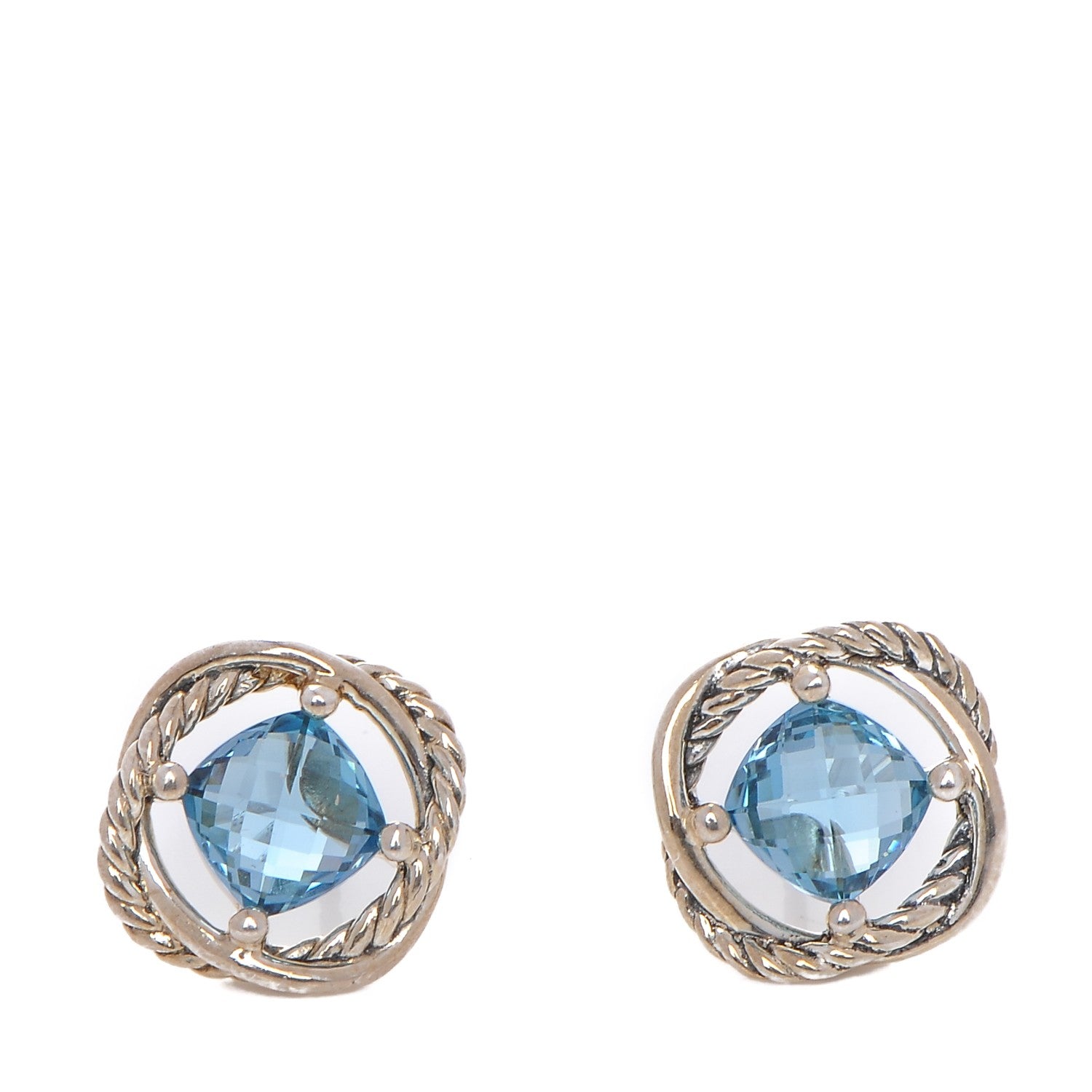 David Yurman Sterling Silver Blue Topaz 7mm Infinity Earrings 1 of 4