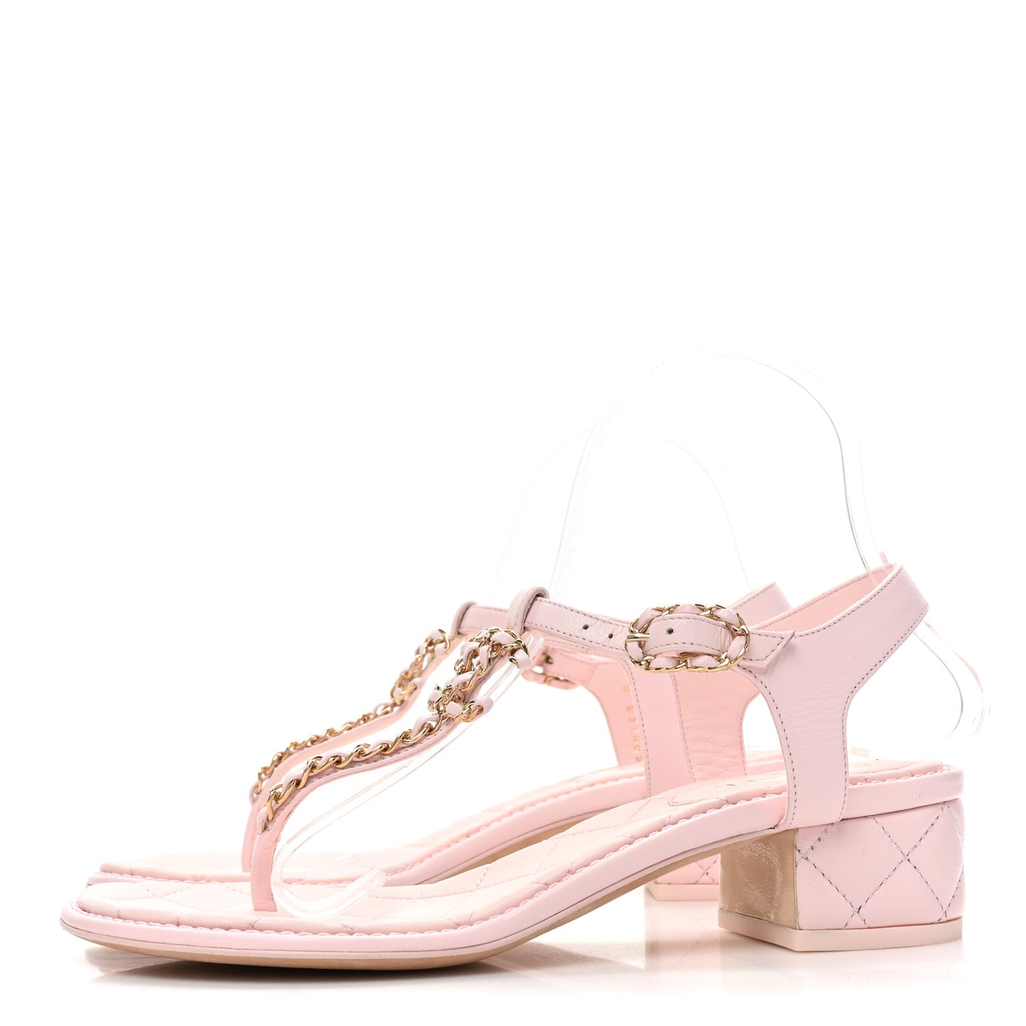 Lambskin Chain CC Logo Thong Sandals 38 Light Pink