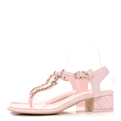 Chanel Lambskin Chain CC Logo Thong Sandals 38 Light Pink 3 of 9