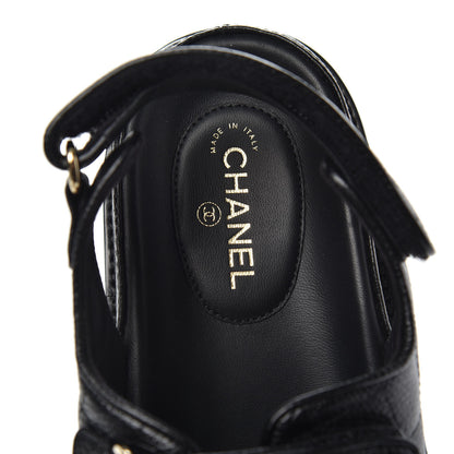 Chanel Grained Calfskin Velcro Dad Sandals 38 Black 6 of 9