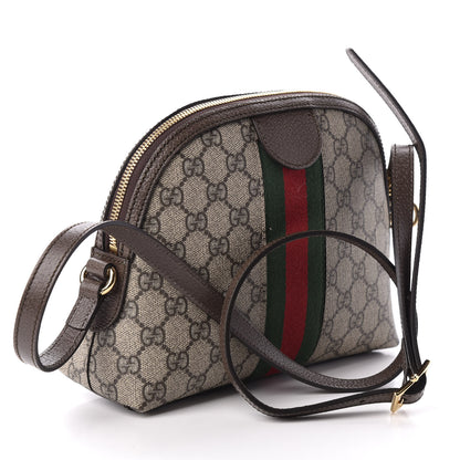 Gucci GG Supreme Monogram Textured Dollar Calfskin Web Small Ophidia Dome Shoulder Bag Beige Ebony New Acero 3 of 10
