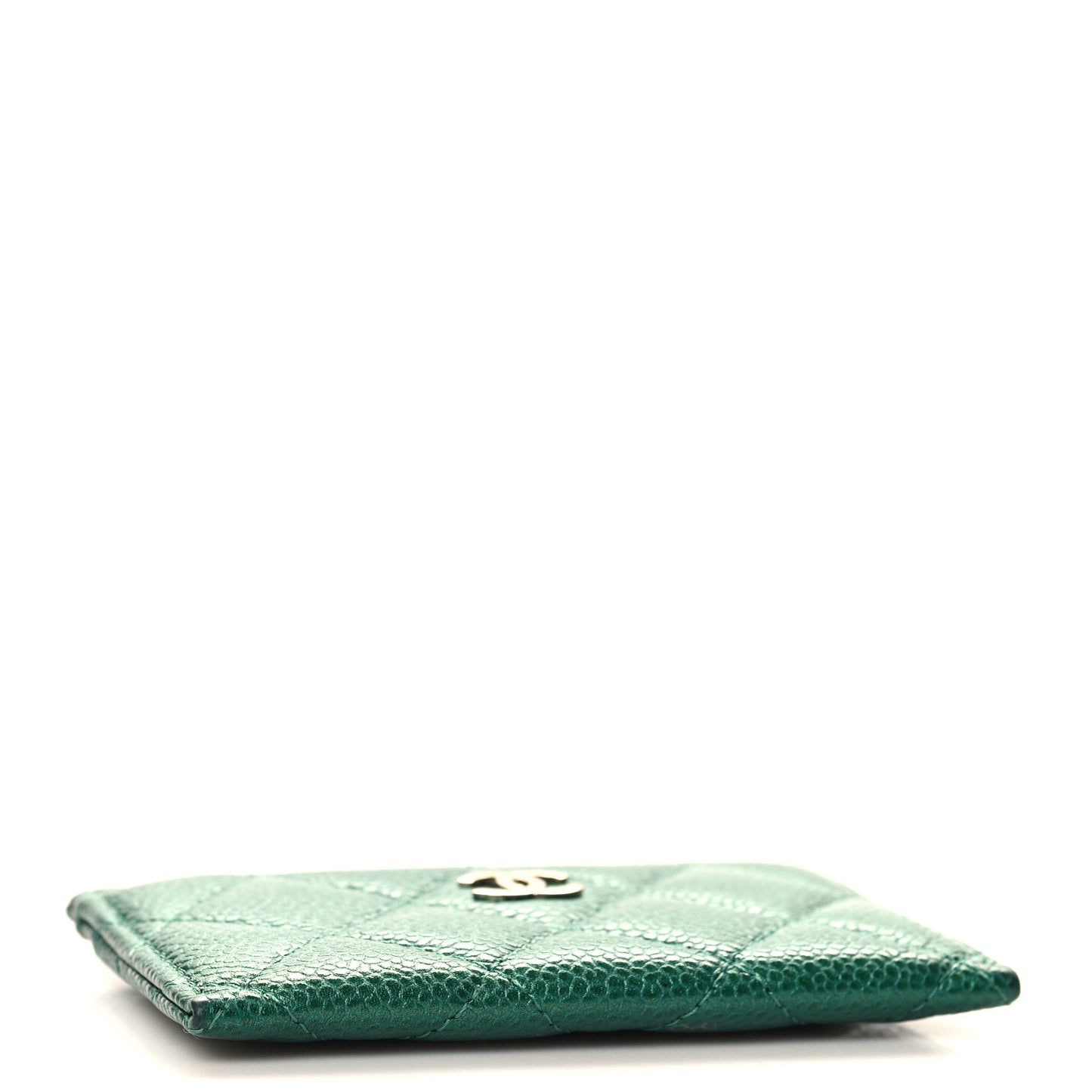 Metallic Caviar Quilted Card Holder Green