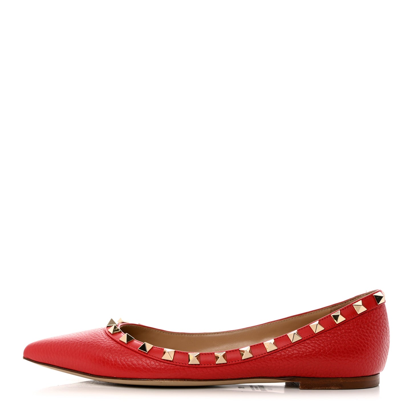Pebbled Calfskin Rockstud Ballerina Flats 36 Rock Pink