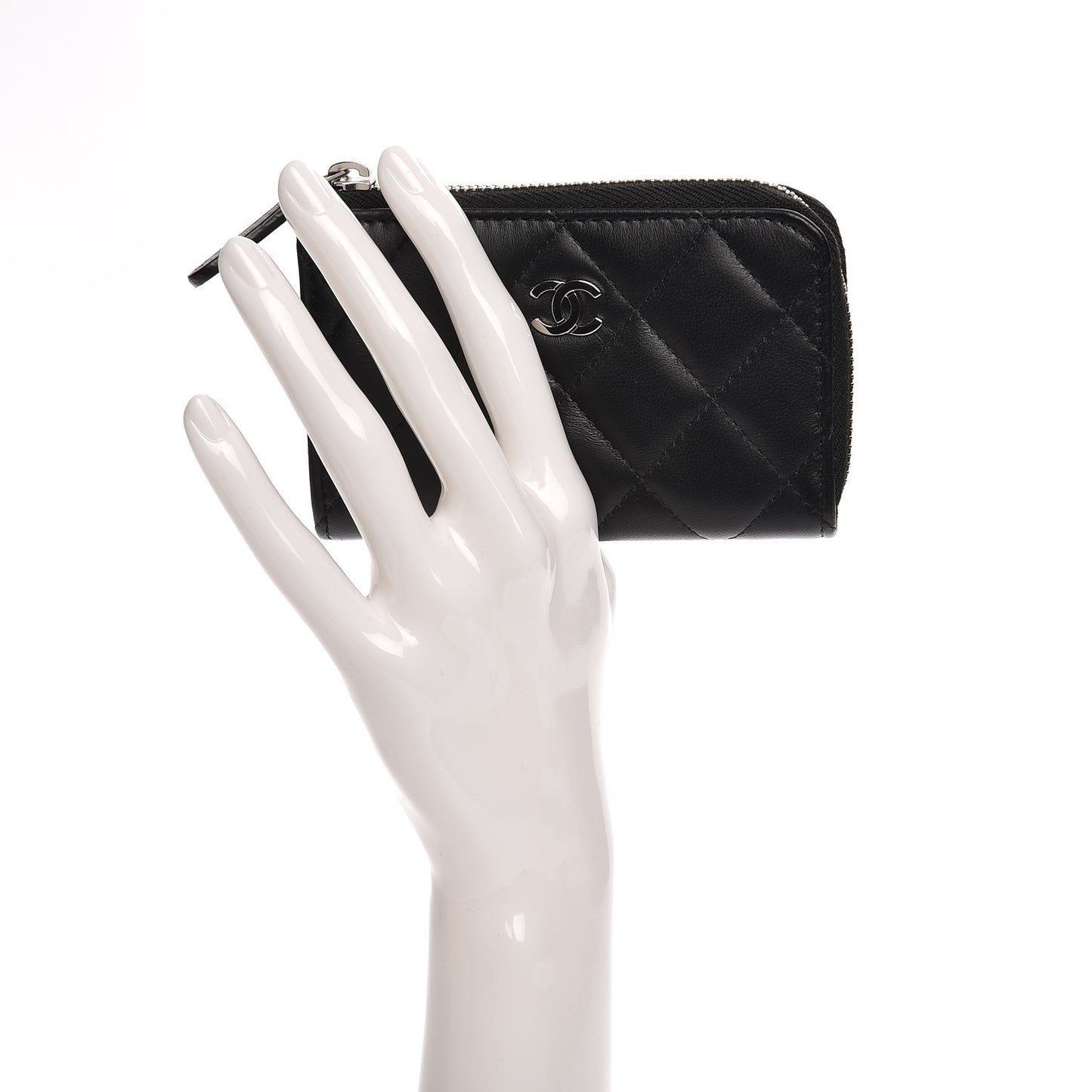 Lambskin Quilted Key Holder Case Black