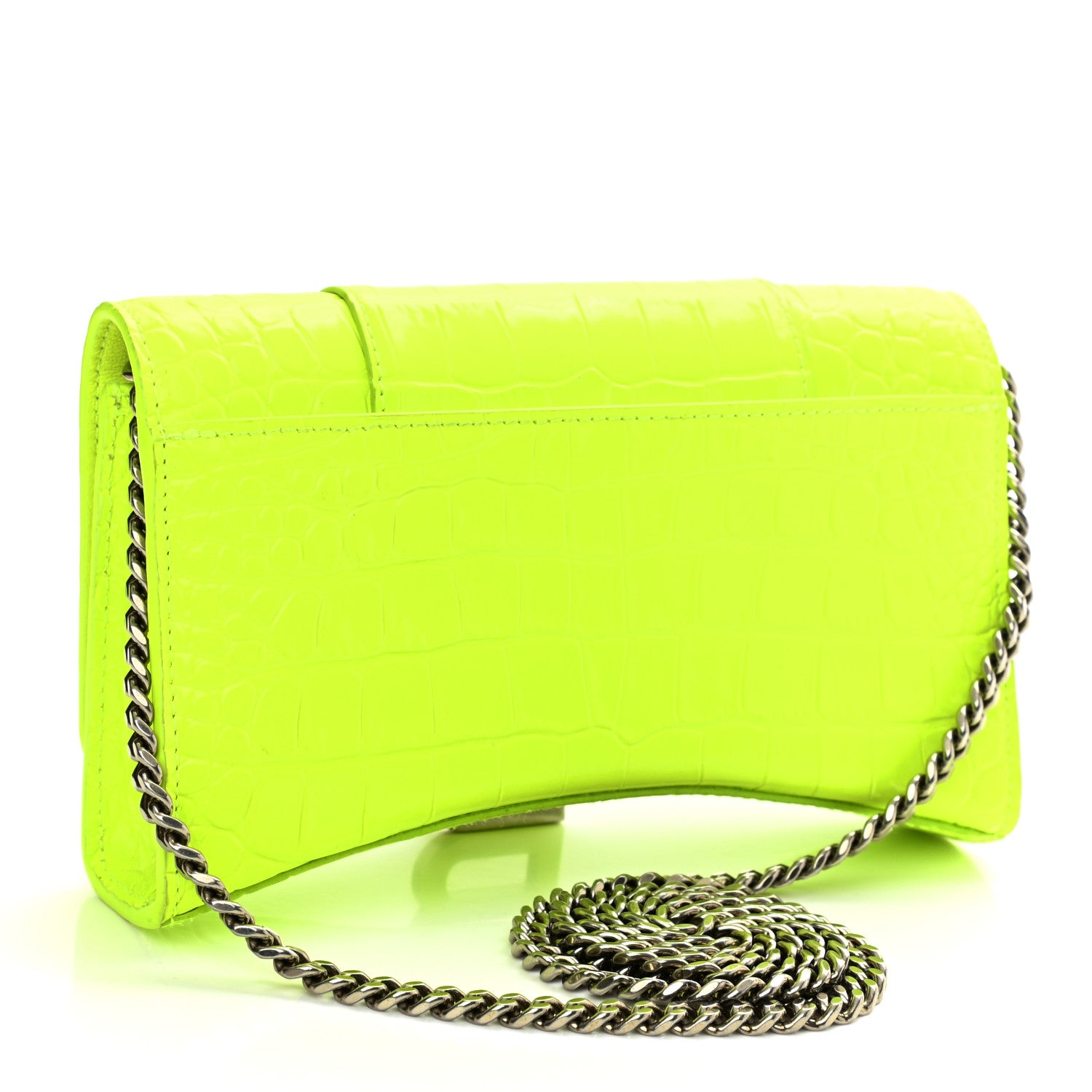 Balenciaga Shiny Calfskin Crocodile Embossed Hourglass Chain Bag Fluo Yellow 3 of 10