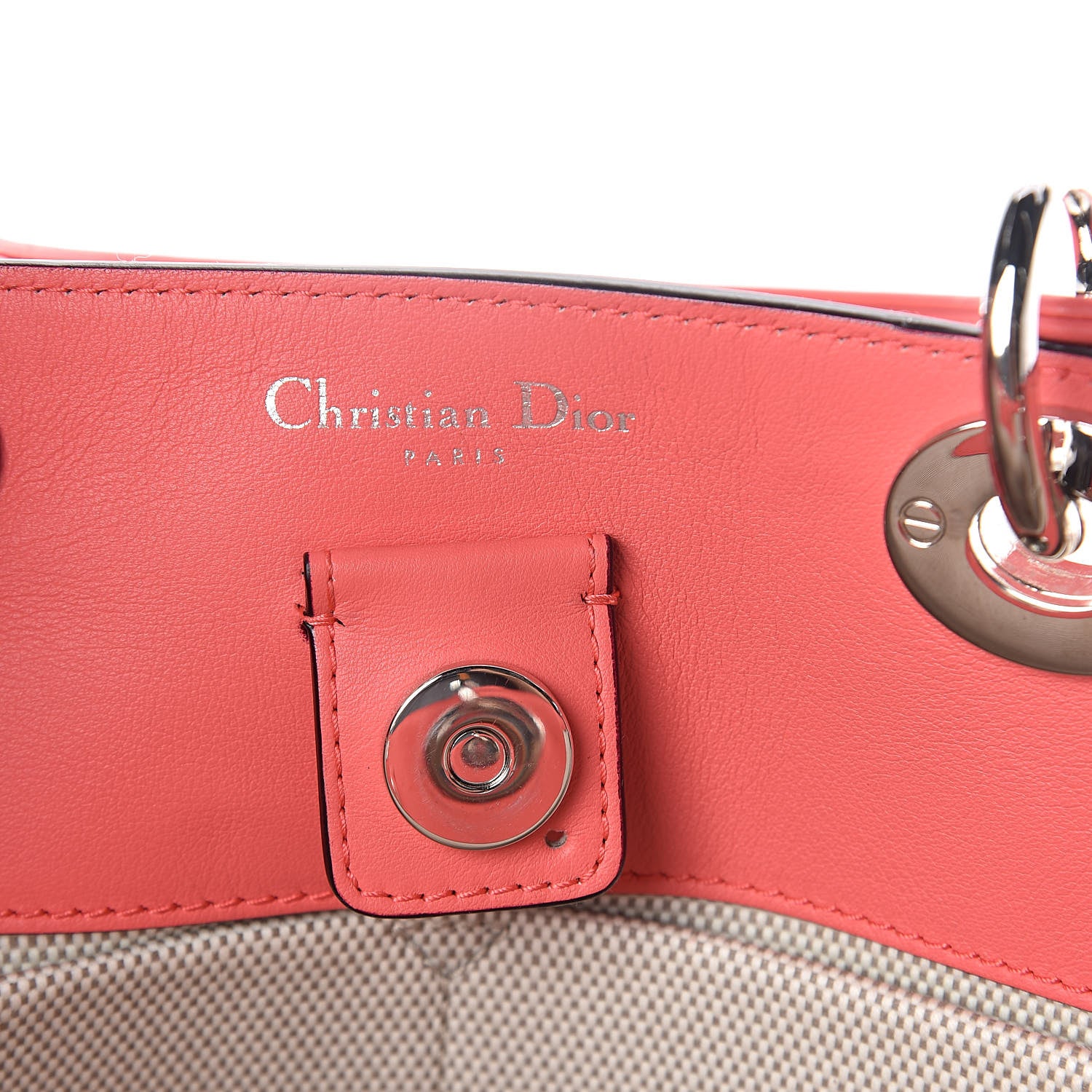 Christian Dior Canvas Calfskin Large Diorissimo Tote Coral 7 of 9