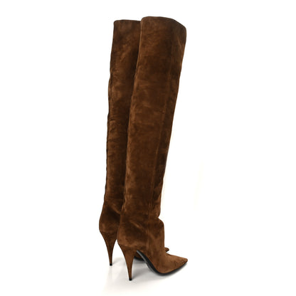 Saint Laurent Suede Kiki Over The Knee Boots 38 Brown 4 of 6