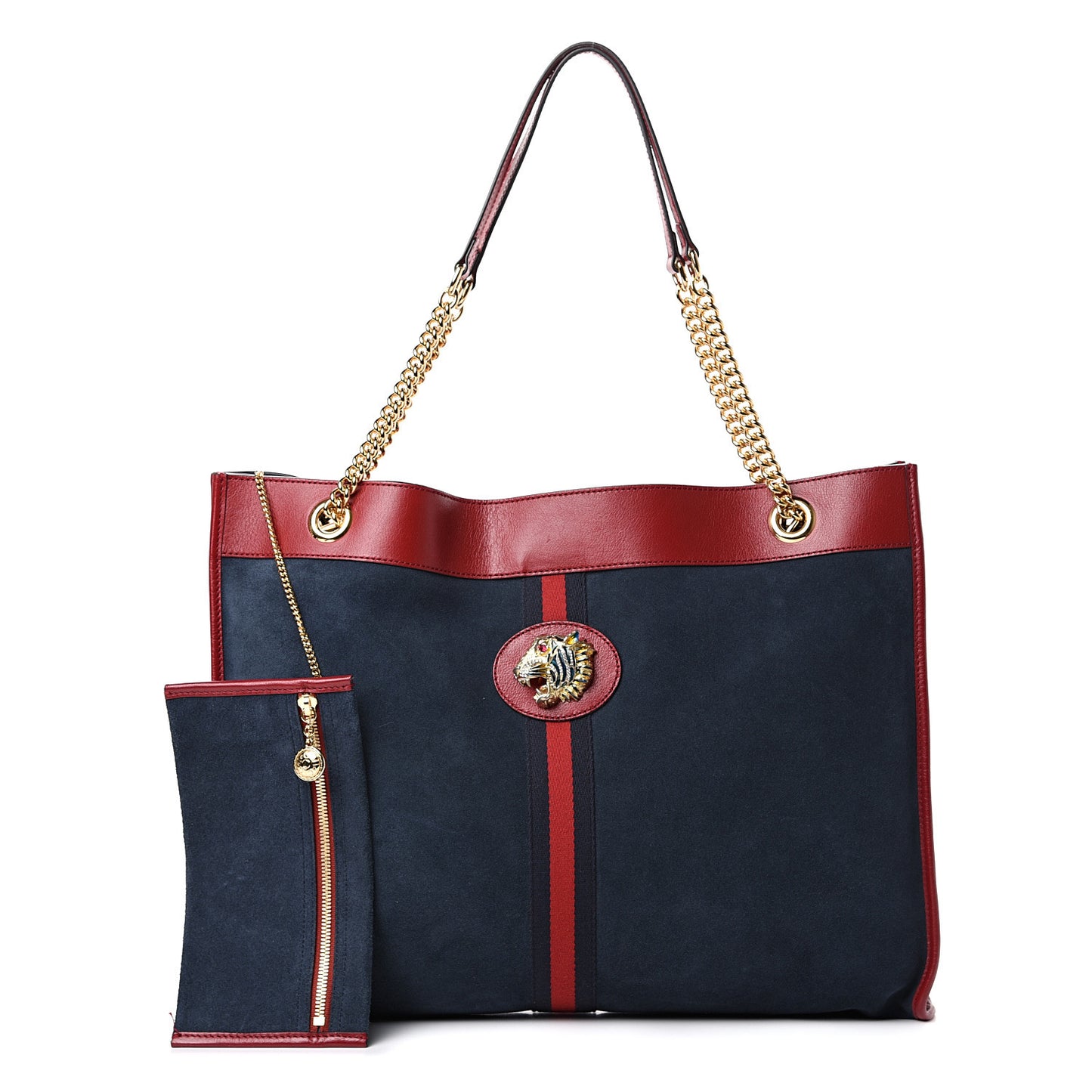 Suede Calfskin Large Rajah Chain Tote New Blue Romantic Cherry