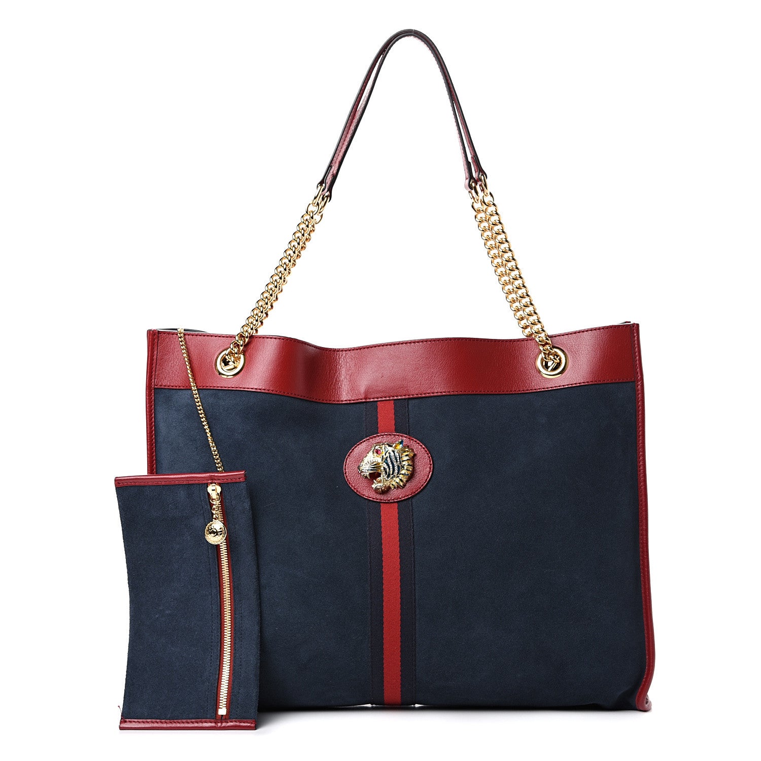 Gucci Suede Calfskin Large Rajah Chain Tote New Blue Romantic Cherry 1 of 10