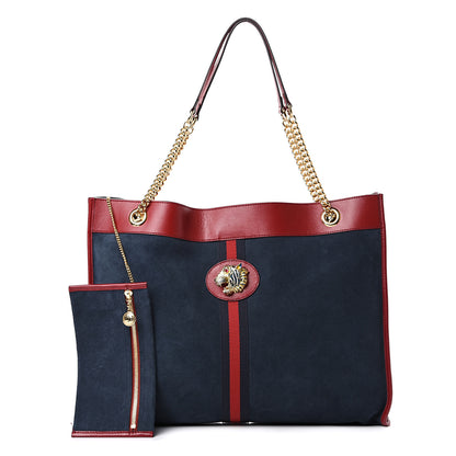 Gucci Suede Calfskin Large Rajah Chain Tote New Blue Romantic Cherry 1 of 10