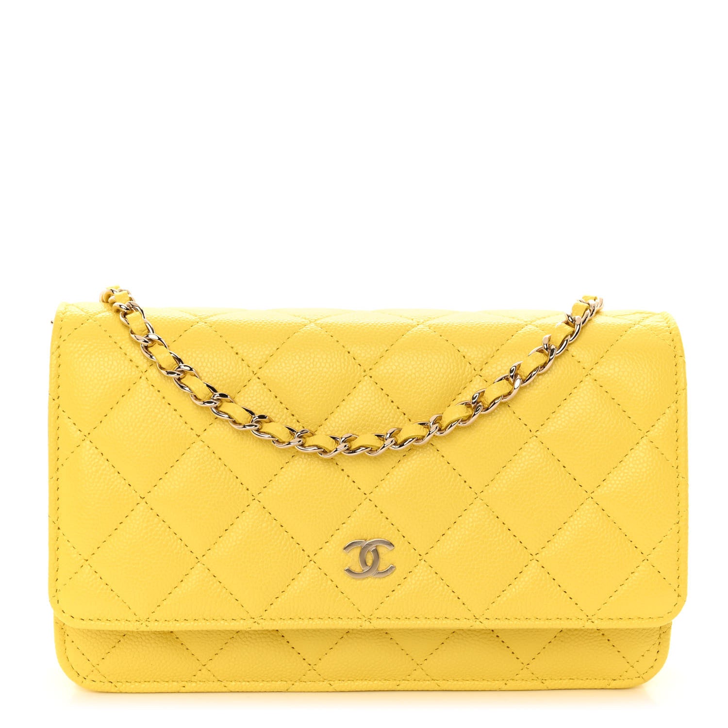 Chanel Caviar Quilted Wallet on Chain WOC Yellow 1 of 11