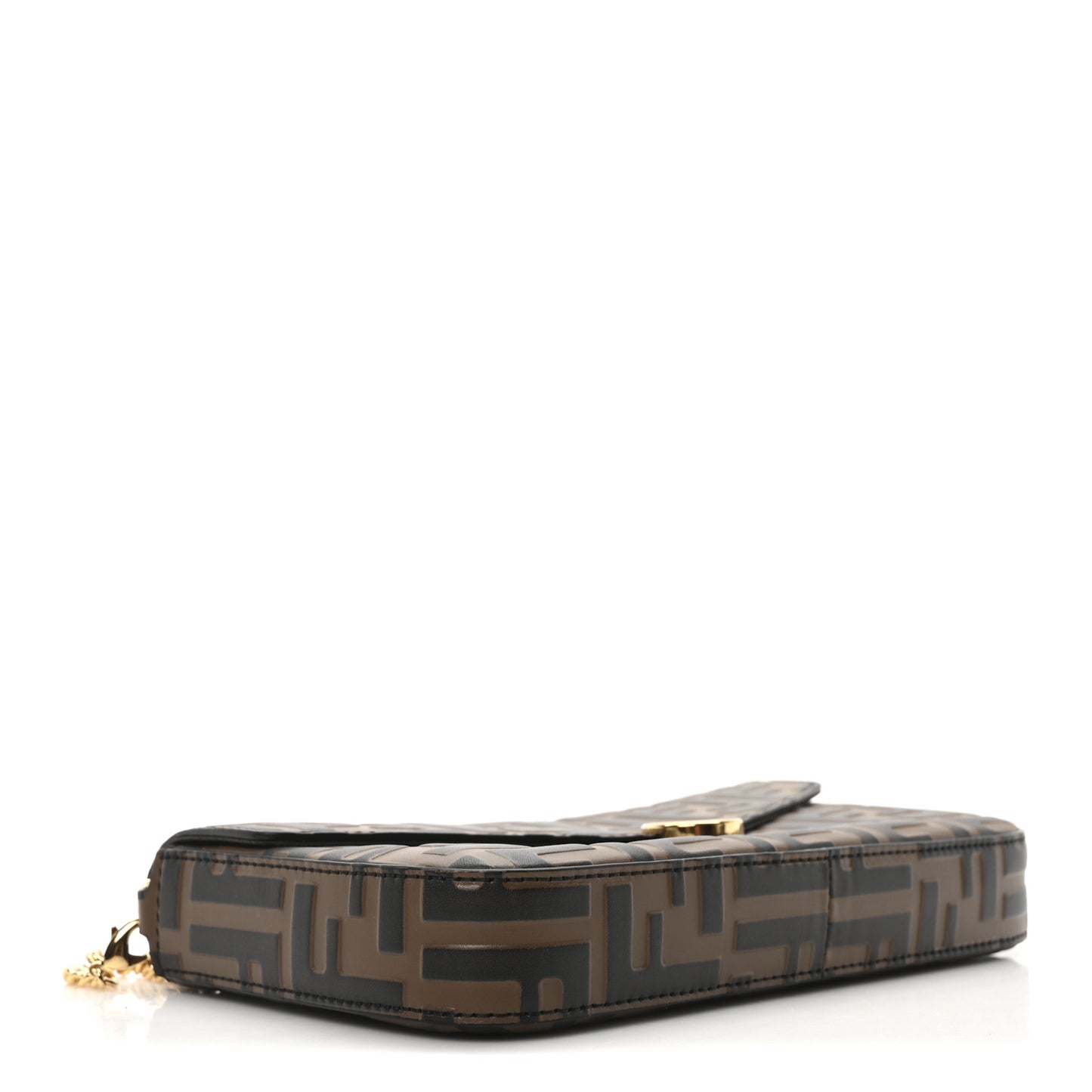 Vitello Soft F is Fendi Bi-Color FF 1974 Embossed Envelope Wallet On Chain with Pouches Maya Black