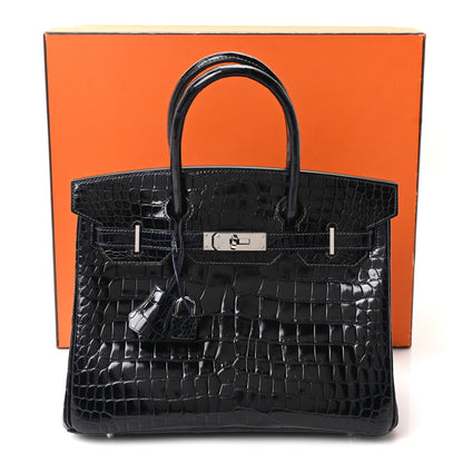 Hermes Shiny Porosus Crocodile Birkin 30 Bleu Marine 11 of 11
