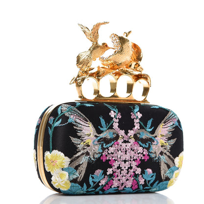 Alexander McQueen Silk Embroidered Hummingbird Knuckle Duster Box Clutch Multicolor 3 of 7