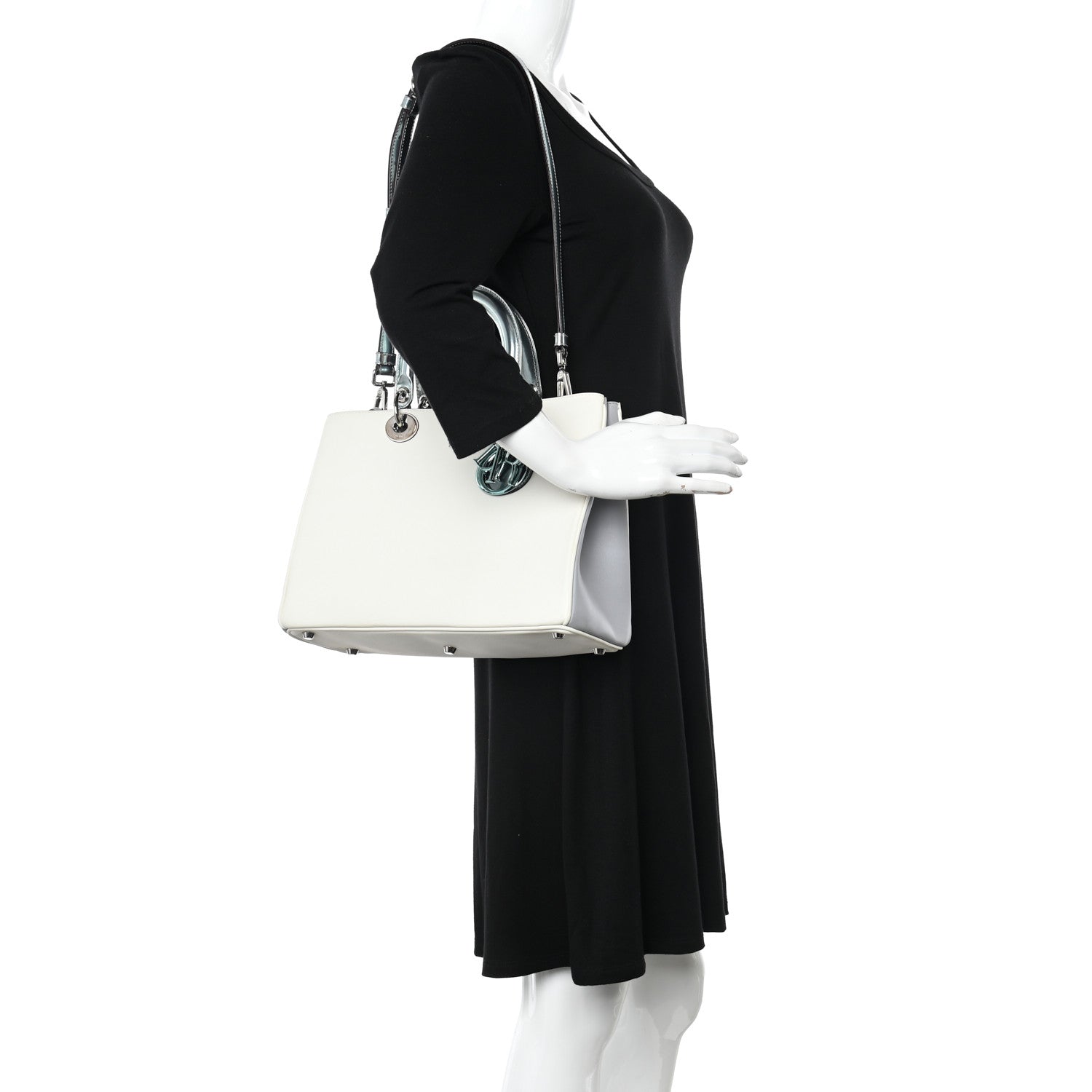 Christian Dior Smooth Calfskin Patent Medium Diorissimo Tote White Grey 2 of 19