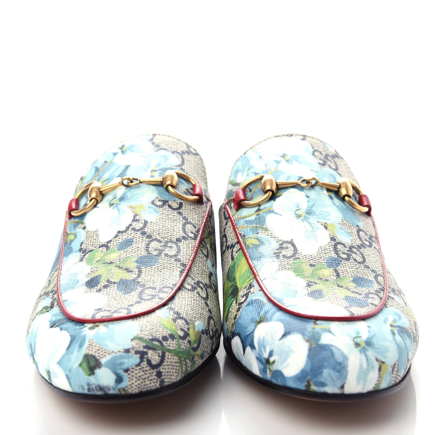 GG Supreme Monogram Blooms Womens Princetown Slippers 36.5 Beige Blue Navy Hibiscus Red