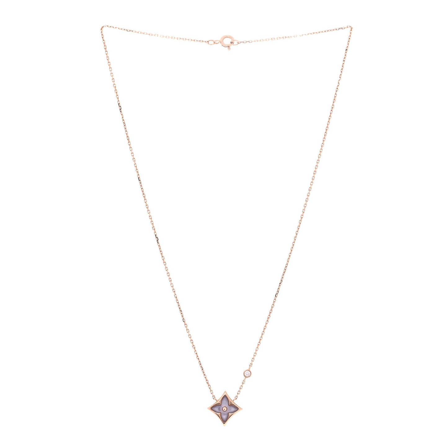18K Pink Gold Diamond Pink Mother of Pearl Color Blossom BB Star Pendant Necklace