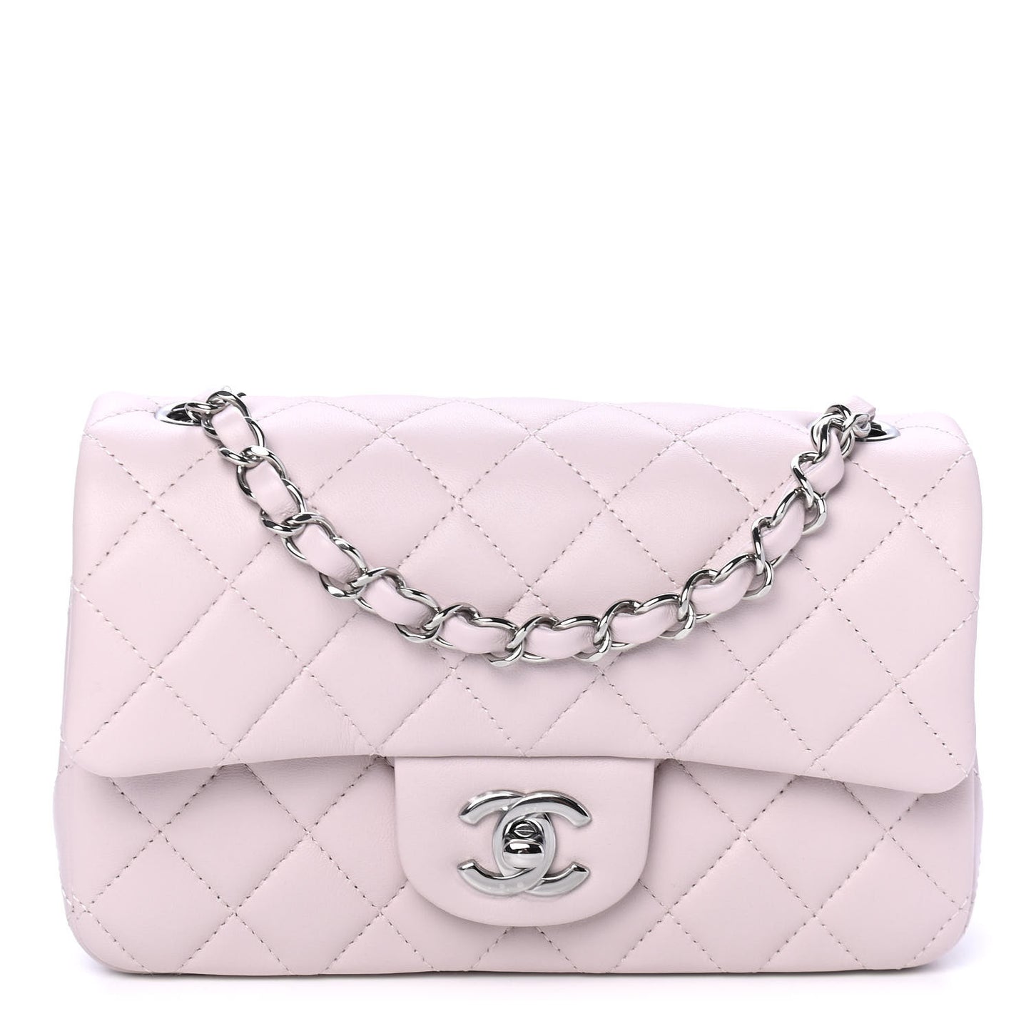 Lambskin Quilted Mini Rectangular Flap Light Purple