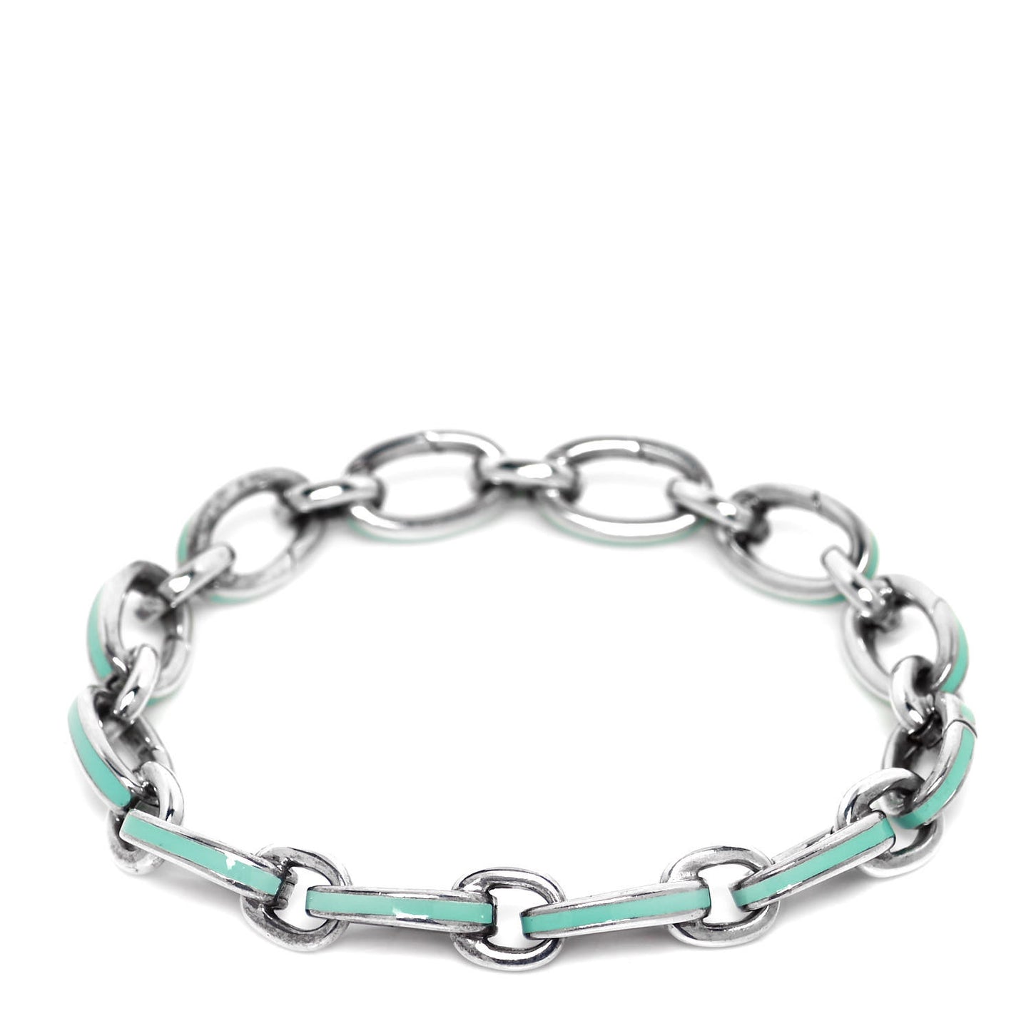 Sterling Silver Enamel Clasping Link Bracelet Blue