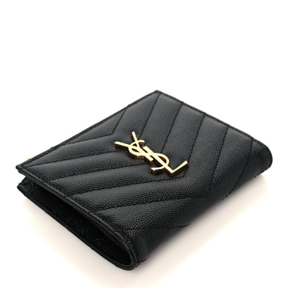 Saint Laurent Grain De Poudre Matelasse Chevron Monogram Zipped Card Case Black 4 of 10