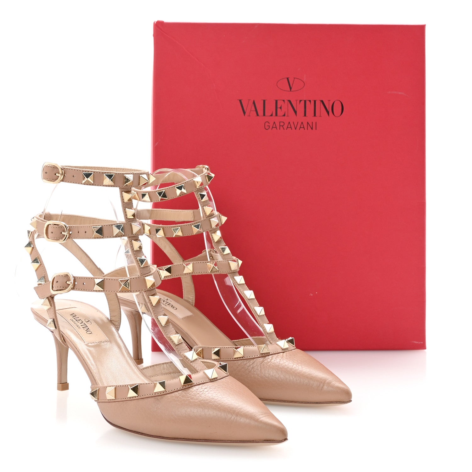 Valentino Garavani Pebbled Calfskin Rockstud Ankle Strap 65mm Pumps 36.5 Alpaca 8 of 8
