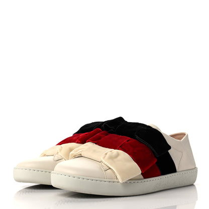 Gucci Calfskin Velvet Womens Bow Ace Sneakers 37 White 3 of 8