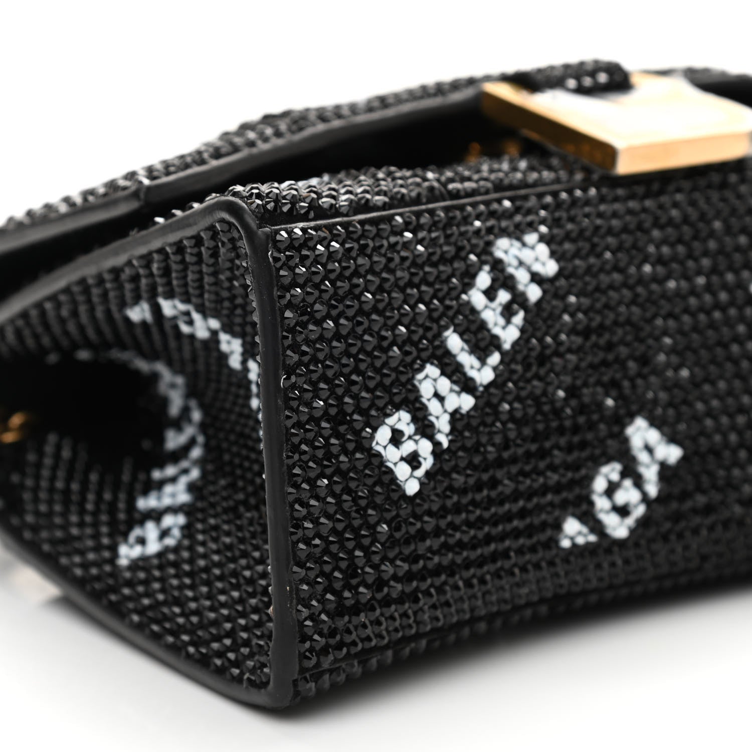 Balenciaga Strass Suede Allover Logo Hourglass Top Handle Bag XS with Chain Black White 9 of 10