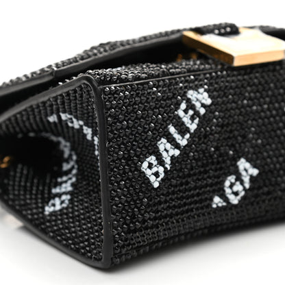 Balenciaga Strass Suede Allover Logo Hourglass Top Handle Bag XS with Chain Black White 9 of 10