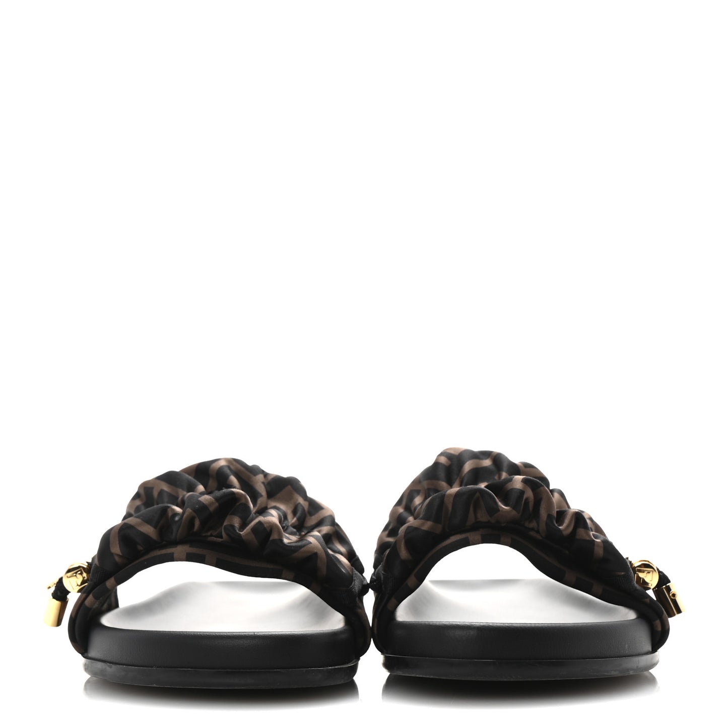 Satin FF Fendi Feel Slide Sandals 41 Tobacco Black