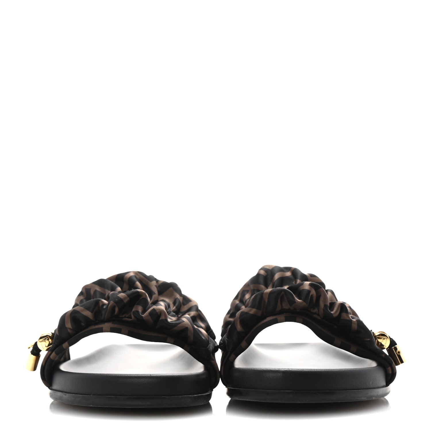 Fendi Satin FF Fendi Feel Slide Sandals 41 Tobacco Black 3 of 11