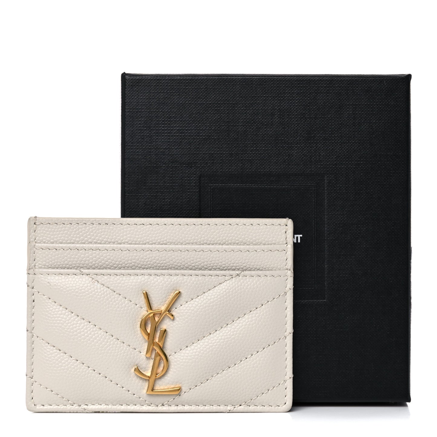 Grain De Poudre Matelasse Chevron Monogram Credit Card Case Crema Soft