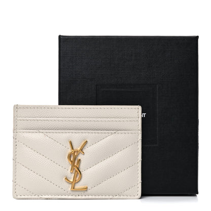 Saint Laurent Grain De Poudre Matelasse Chevron Monogram Credit Card Case Crema Soft 11 of 11