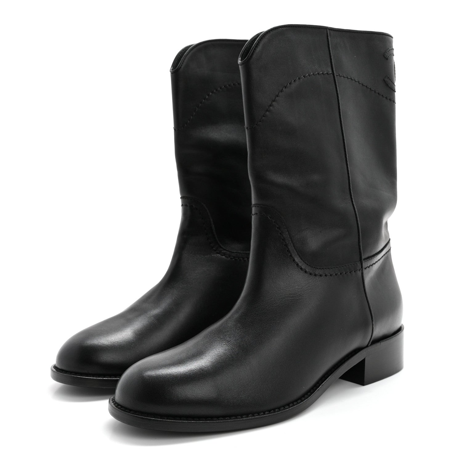 Chanel Calfskin Ascot CC Boots 39 Black 3 of 10