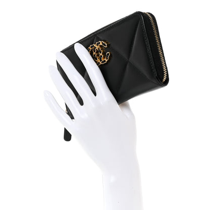 Chanel Shiny Goatskin Quilted Chanel 19 Long Zipped Around Wallet Black 2 of 8