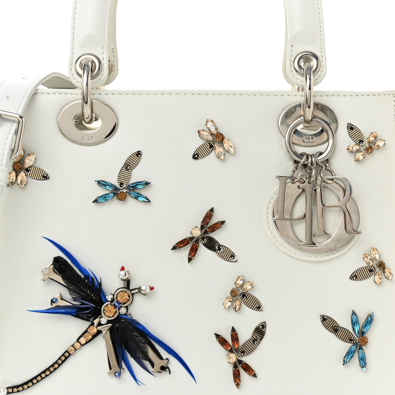 Christian Dior Smooth Calfskin Embellished Dragonfly Medium Lady Dior White Multicolor 8 of 11