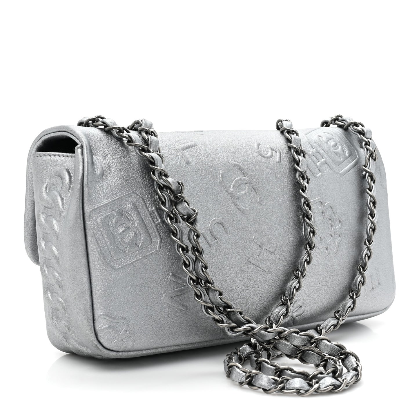 Metallic Lambskin Symbols Medium Single Flap Silver