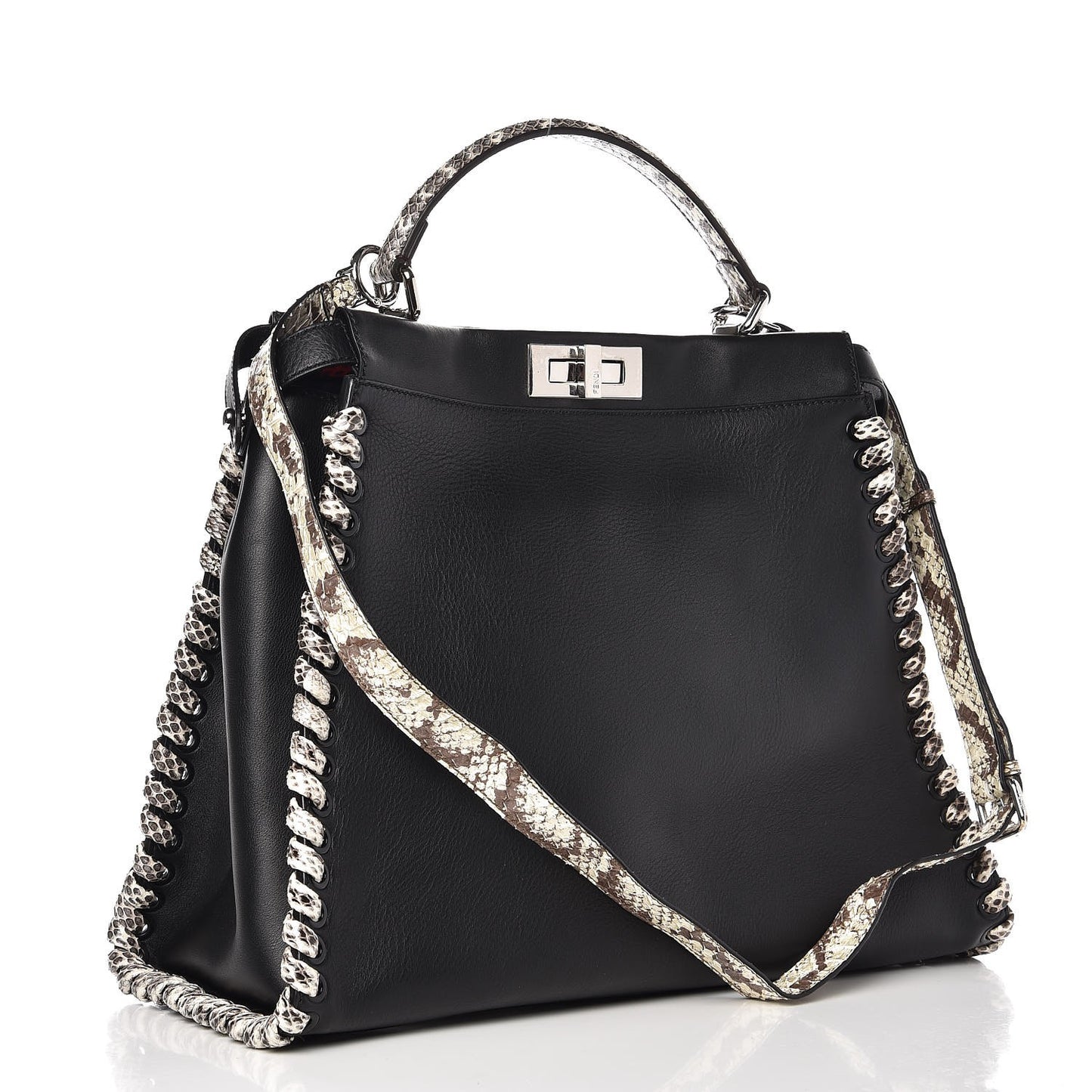 Calfskin Elaphe Lace Up Large Peekaboo Iconic Satchel Black