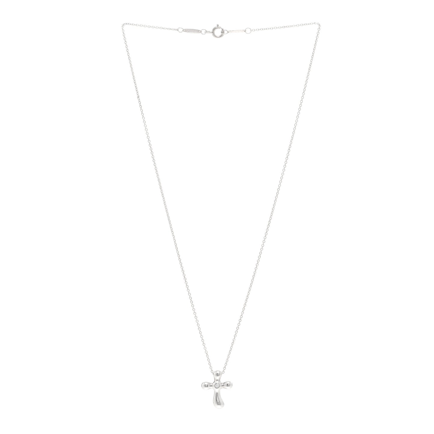 Sterling Silver Diamond Elsa Peretti Cross Pendant Necklace