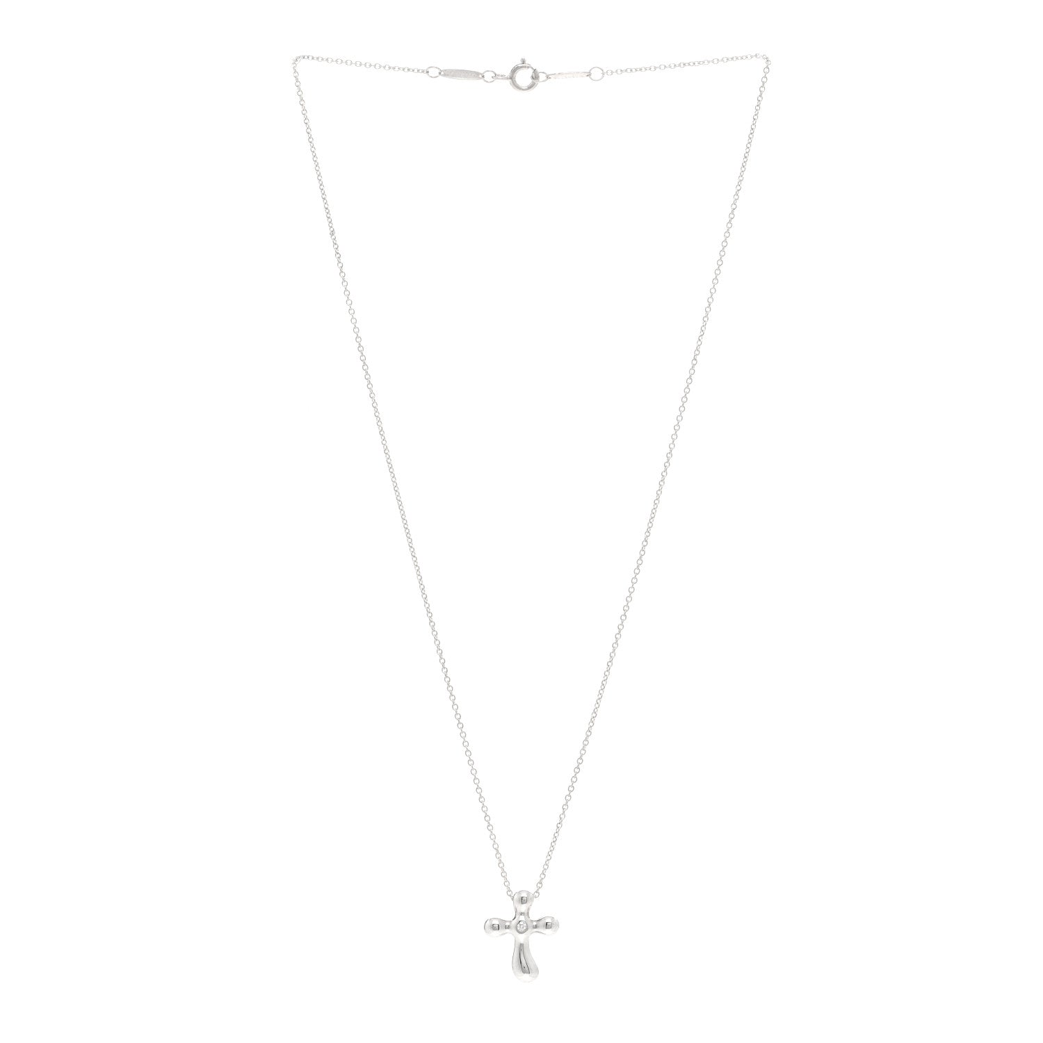 Tiffany Sterling Silver Diamond Elsa Peretti Cross Pendant Necklace 3 of 4